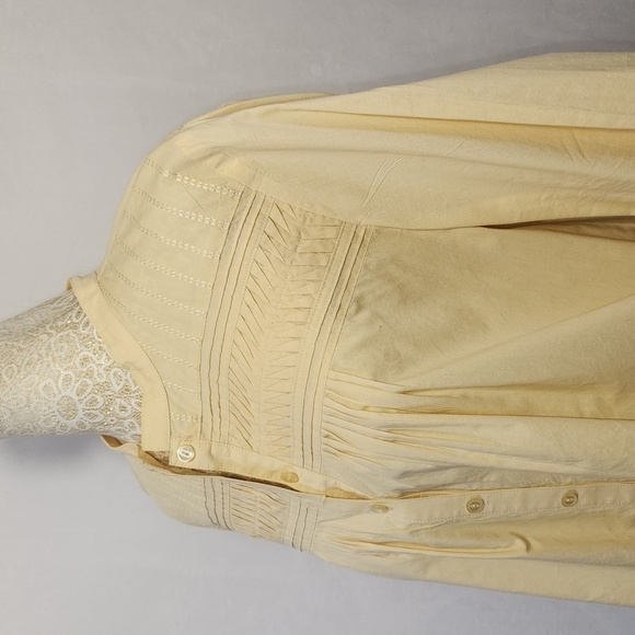 J Jill Pale Yellow Button Down Baby Doll 3/4 Sleeve Embroidered Blouse Size M - Picture 6 of 13